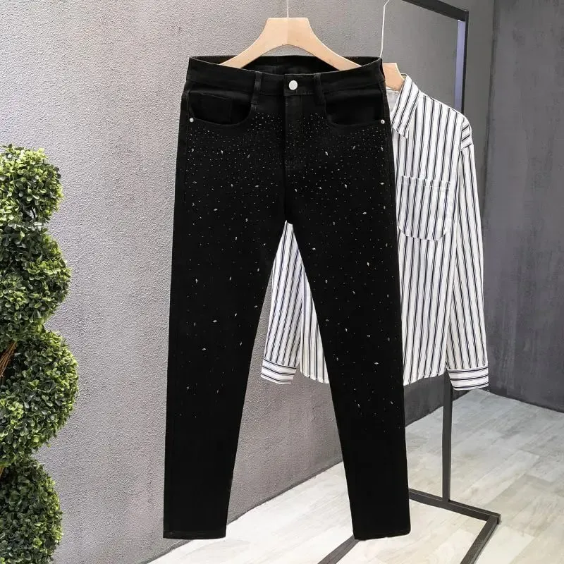 Luxury Fashion Hot Diamond Black Jeans Men's Autumn Men's Pants Brand Slim 2025 New Gypsy Star Fried Street Handsome Pants — image 2