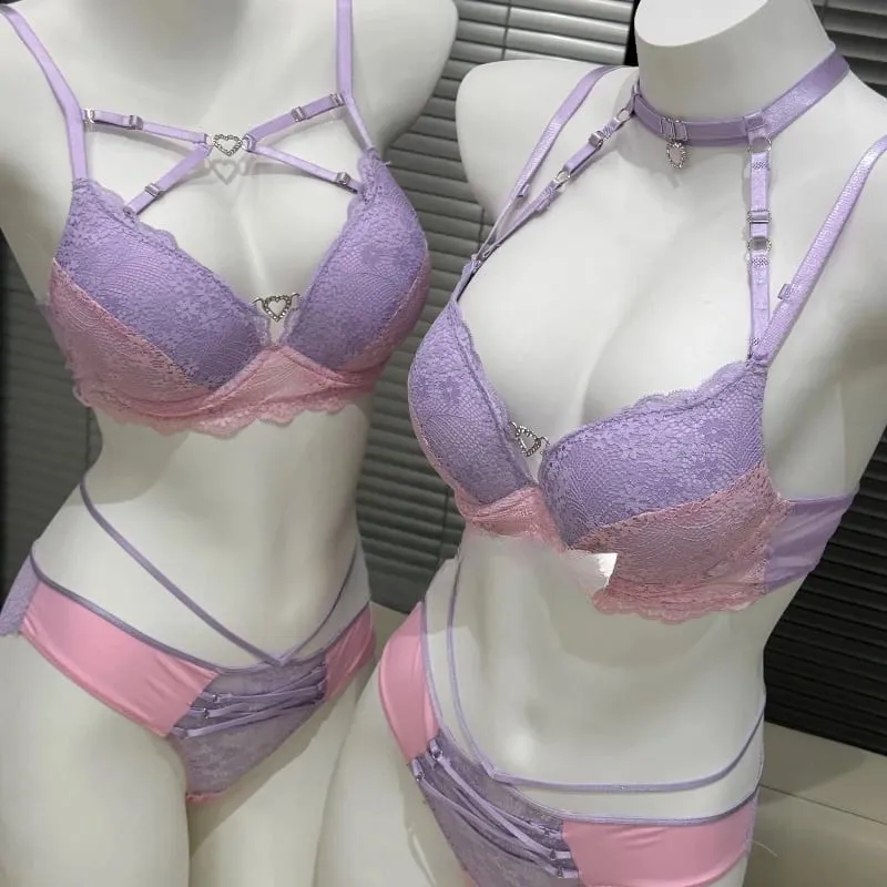 Chic Hollow Lace Tie Strap Lingerie Set Sexy Push Up Brassiere Gathering Ladies Fashion Inner Underwear Set 32 34 36 38 — image 6