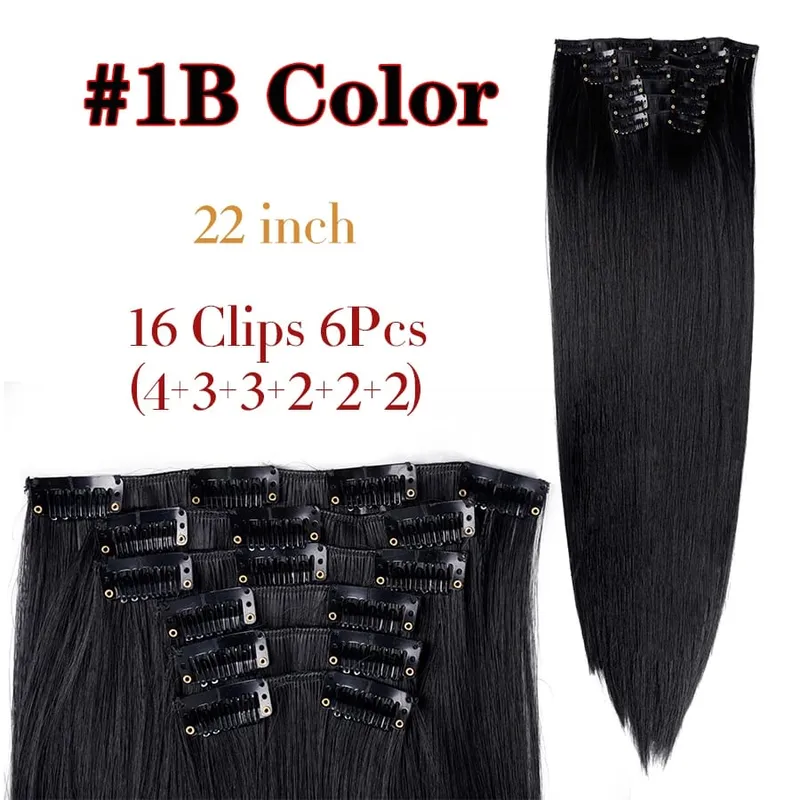 Black Clip In Extensions Straight 22" Long Synthetic Thick Clips On Hair Piece For Women 6Pcs/Set Curly Full Head Weddings Daily — image 22