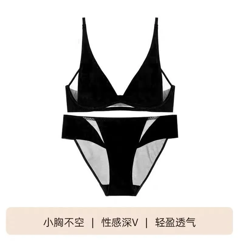 Bra Segitiga Perancis Piala Telinga Arnab Deep V Bralette Tanpa Wayar untuk Payudara Kecil Tanpa Celah Set Pakaian Dalam Seksi Bernafas Musim Panas Nipis — image 10