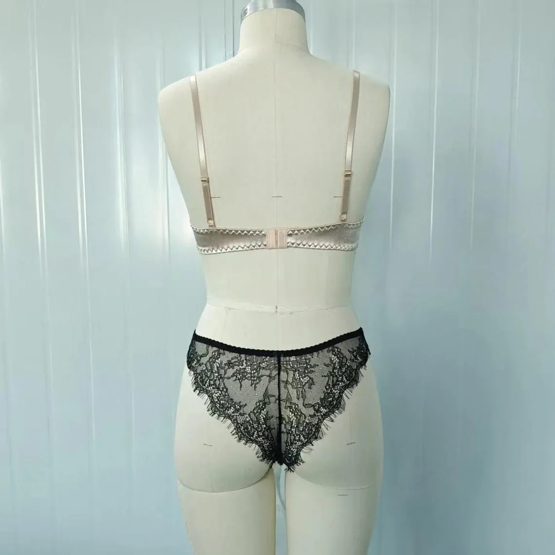 Tecido de cetim cílios rendas retalhos ultra fino sem forro conjuntos de sutiã roupa interior com underwire lingerie sexy sutiã feminino — image 7