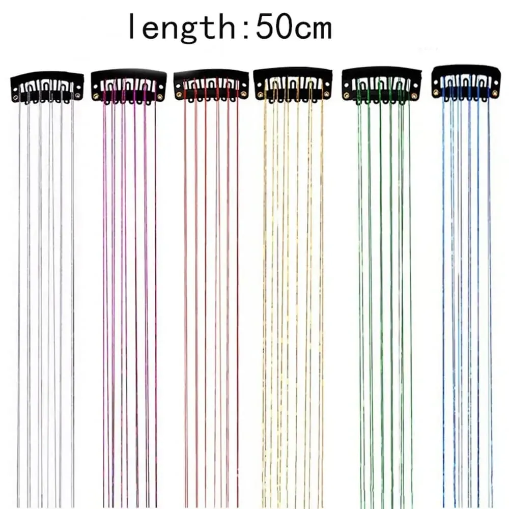 6Pcs Synthetic Hair Tinsel Clip in 19.6Inch Glitter Tinsel Hair Clip in Hair Tinsel Kit Heat Resistant Shiny Sparkle Fairy Hair — image 3