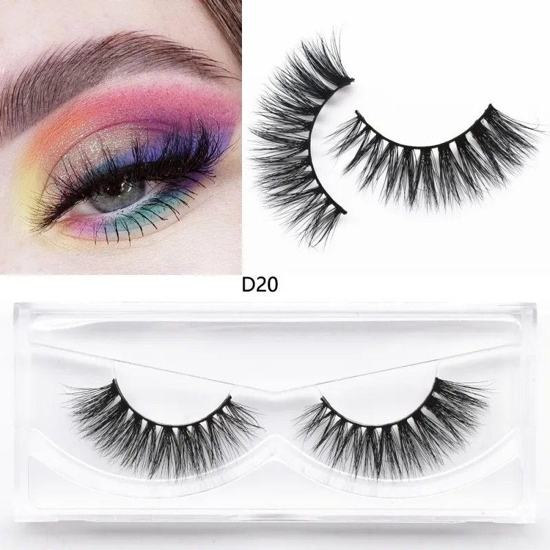 D20 Real Mink Lashes Eyelashes Extension Natural Long Winged Volume Eye Lashes Handmade Mink Fake Eyelash Makeup Lash