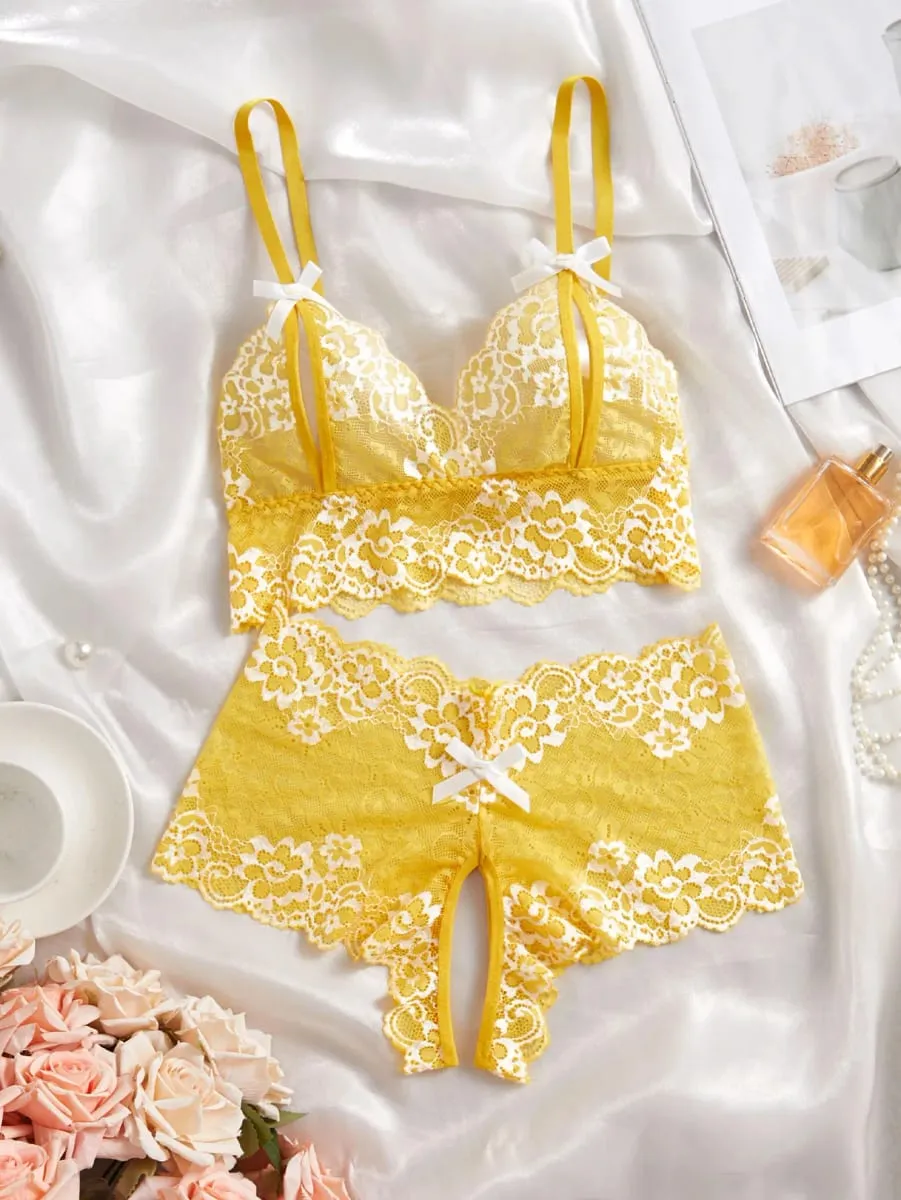 4 Pack Women's Floral Lace Lingerie Set Sexy Bra and Panty Set Wirefree Bralette Underwear Bow Spaghetti Strap Sleepwear 2026 — image 6