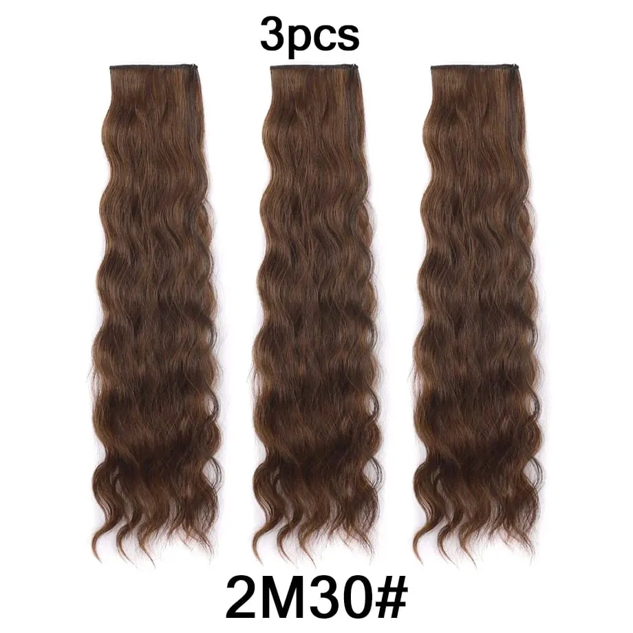 Clip in Hair Extension for Women - 3 Pcs Thick Double Weft Long Wavy Soft Synthetic Blends Well Hair Extension 20inch Dark Brown — image 12