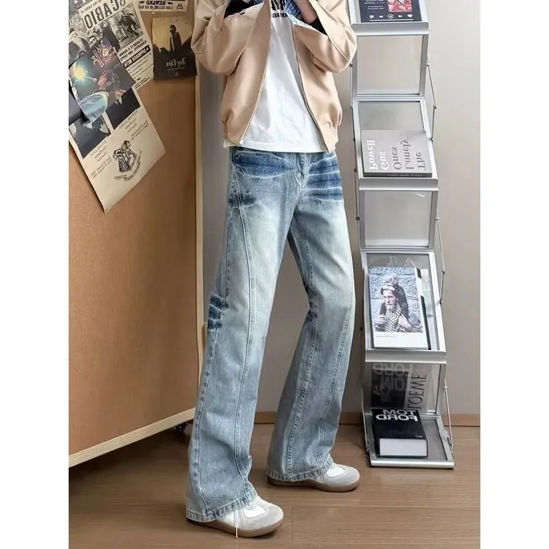 Men's Lightning Pattern Denim Jeans High Street Style Spring Blue Loose Fit Flared Pants Y2K Korean Fashion Tall Size — image 5