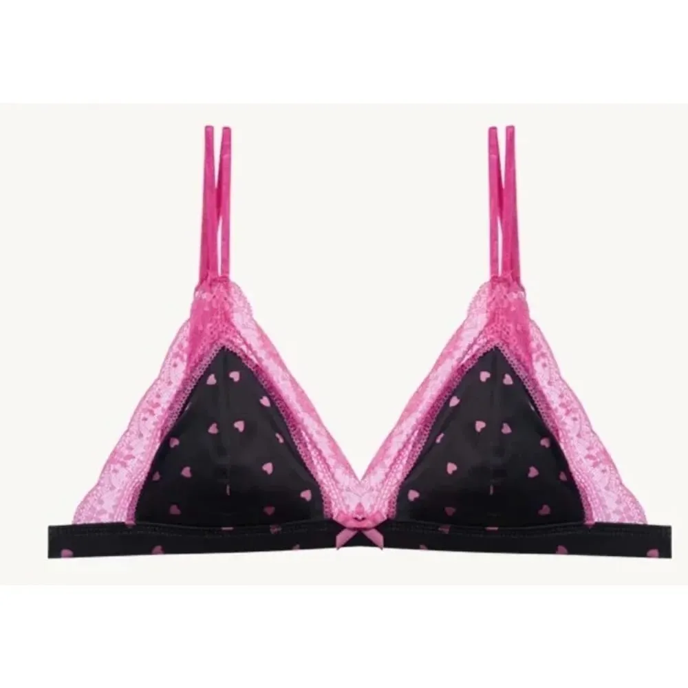 Elegant French Sweet Satin Lace Triangle Bra Pure Sexy Coquette Look Wirefree Small Bust Gathered Effect Thin Cup Bow Lingerie — image 4