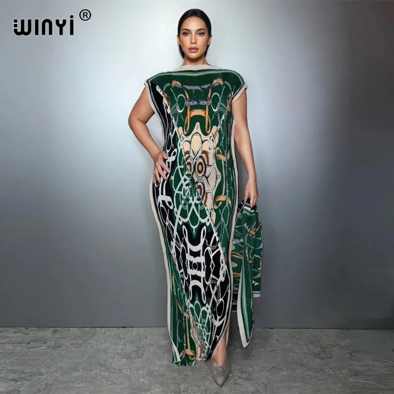 Plissado elástico fino vestido feminino design amassado plissado luxo abaya muçulmano vestido de festa poncho para mulher beach wear kaftan — image 14