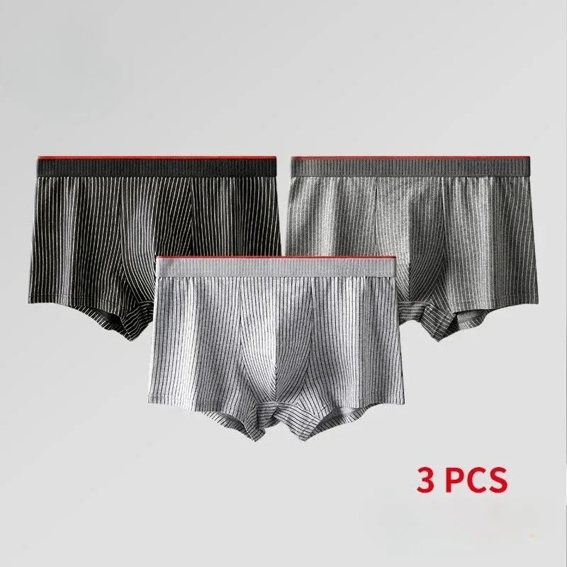 3 pçs calcinha masculina listrado impresso antibacteriano boxer roupa interior moda masculina macio fino sensação de resfriamento boxers troncos