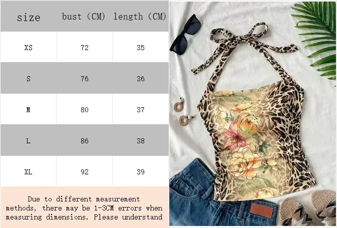 Cropped Top Women's Summer Vacation Women's Half Neck Leopard Print Colorful Flower Top — image 7