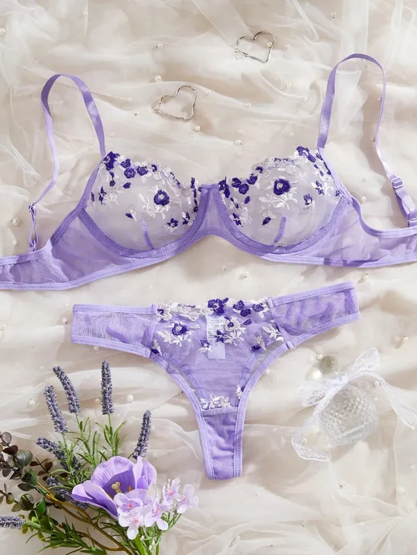 Womens Embroidered Bralette Lingerie And Panty Set Floral Design Soft Stretch Fabric Comfortable Everyday Underwear — image 8