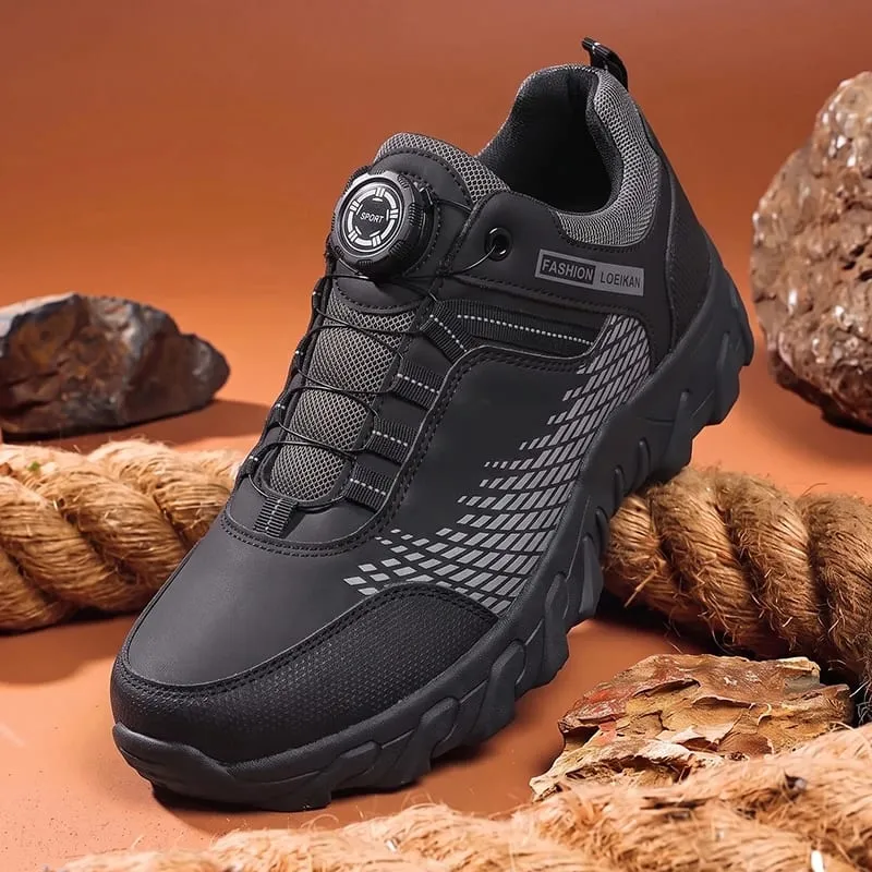 Men Fashion Casual Sneakers Rotary Buckle Design Patchwork Upper Thick Non‑slip Sole Daily Walking Shoes
