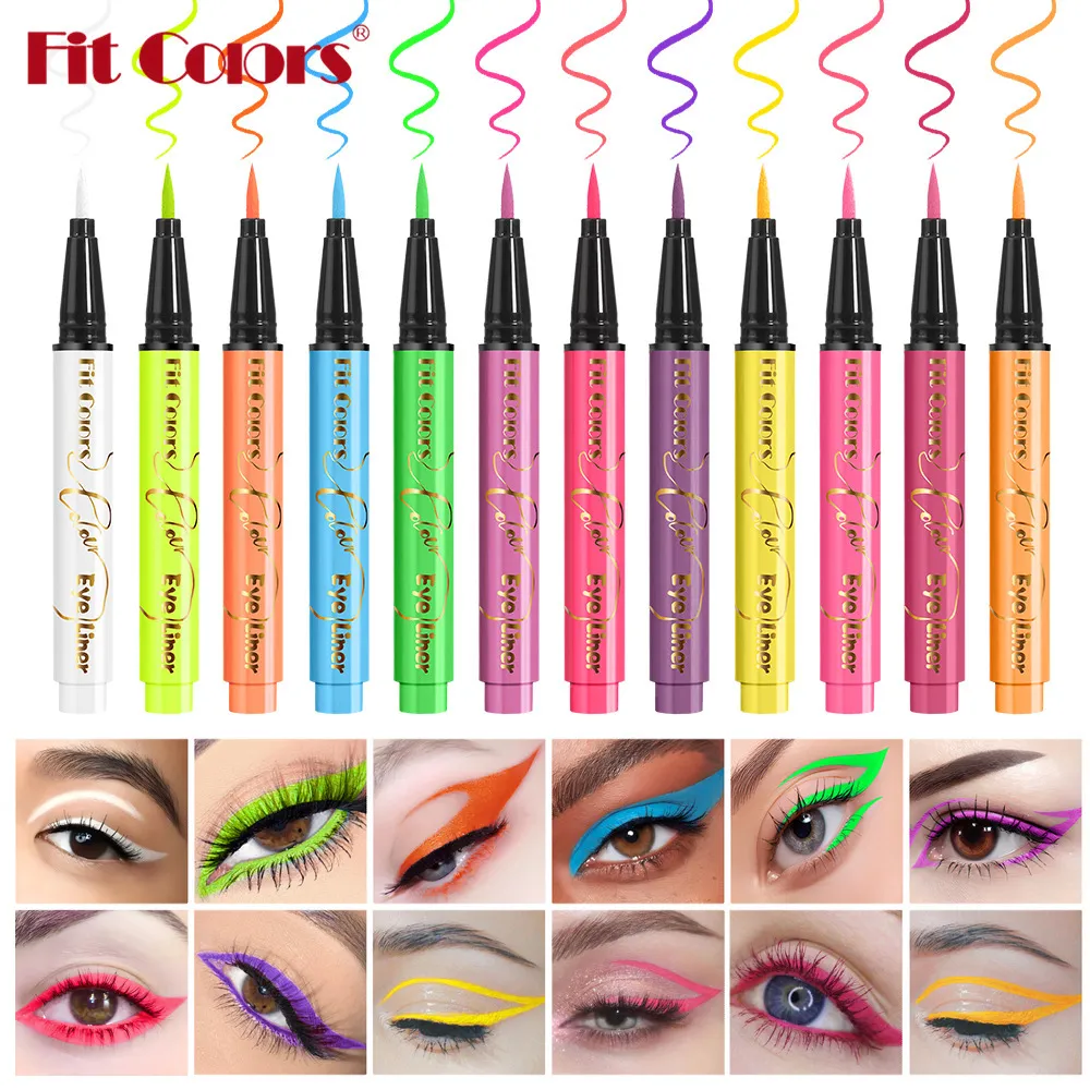 12-color UV Fluorescent Eyeliner Pen Neon UV Reactive Liquid Eyeliner Waterproof Long Lasting Matte Colorful Eye Liner Makeup — image 2