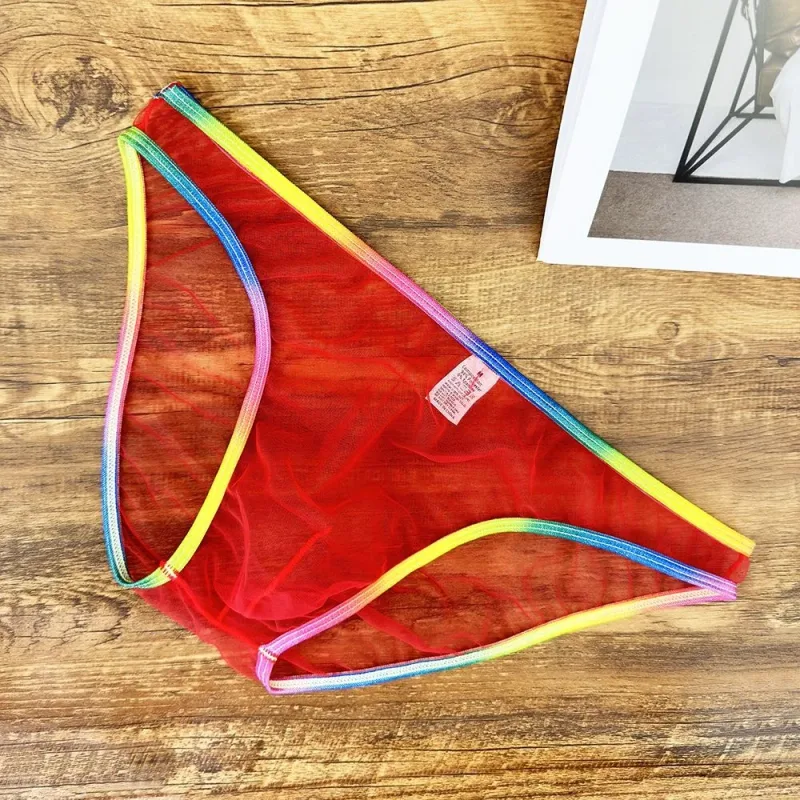 Färgglada Låg midja U konvexa underkläder Herr Sexiga Gauze-trosor Ultratunna Sheer Mesh Transparenta Kalsonger — image 10