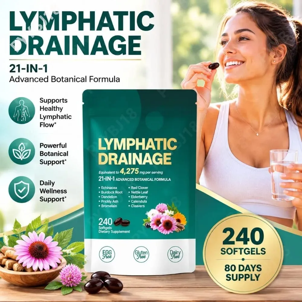 Lymphatic Support Softgels with Echinacea Dandelion Herbal Supplement 21-in-1 Botanical Formula for Lymph Flow System 240 Count — image 1