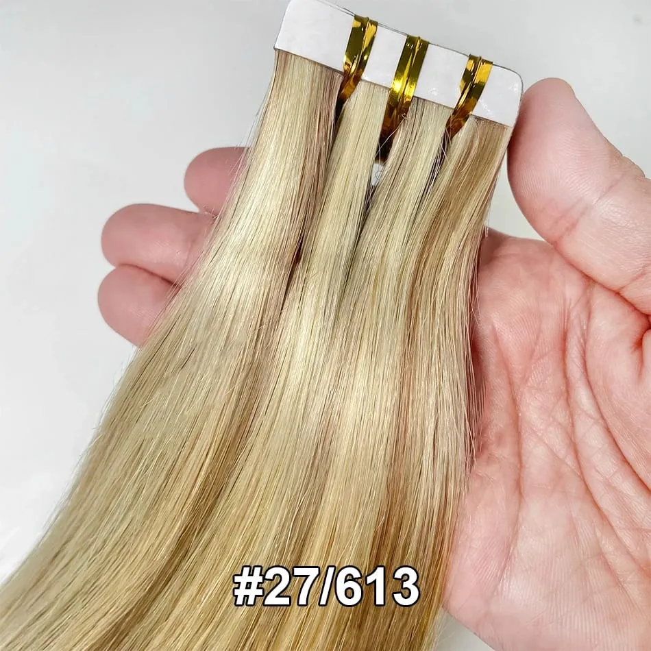 Full Shine Tape In 100% Remy Human Hair Straight Double Sided Blonde Comfortable Silky Natural Tape Ins For Women — image 20