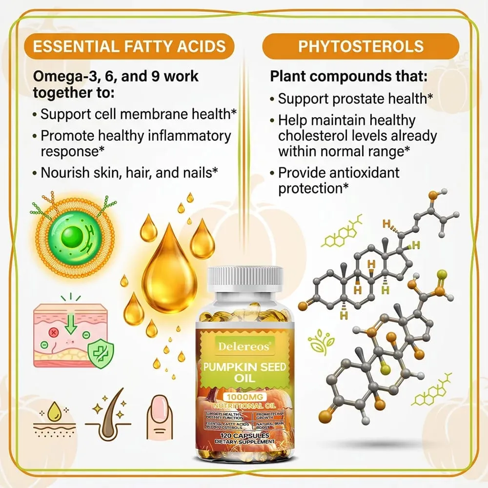Pumpkin Seed Oil Capsules 1000mg Sinusuportahan ang Prostate Urinary Bladder at Kalusugan ng Buhok para sa Mga Lalaki Cardiovascular Health Non-GMO — image 6