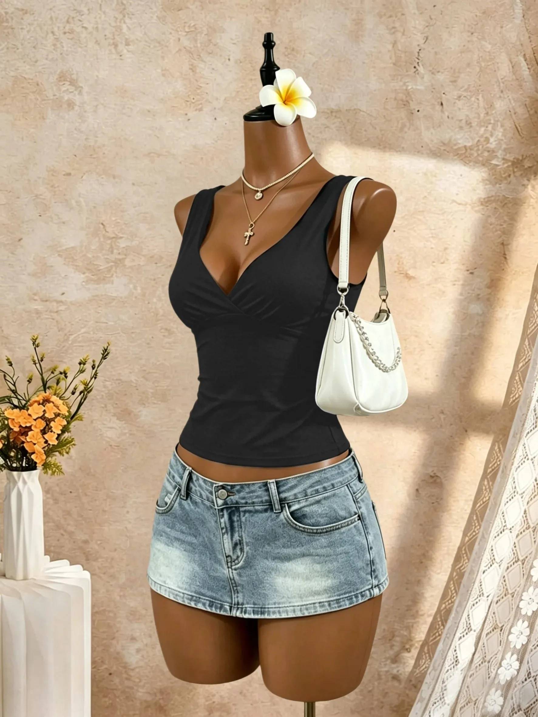 Women Wide Strap Deep V Wrap Front Open Back Tie Slim Crop Camisole 2026 Summer Y2K Going Out Streetwear Tank Tops — image 6