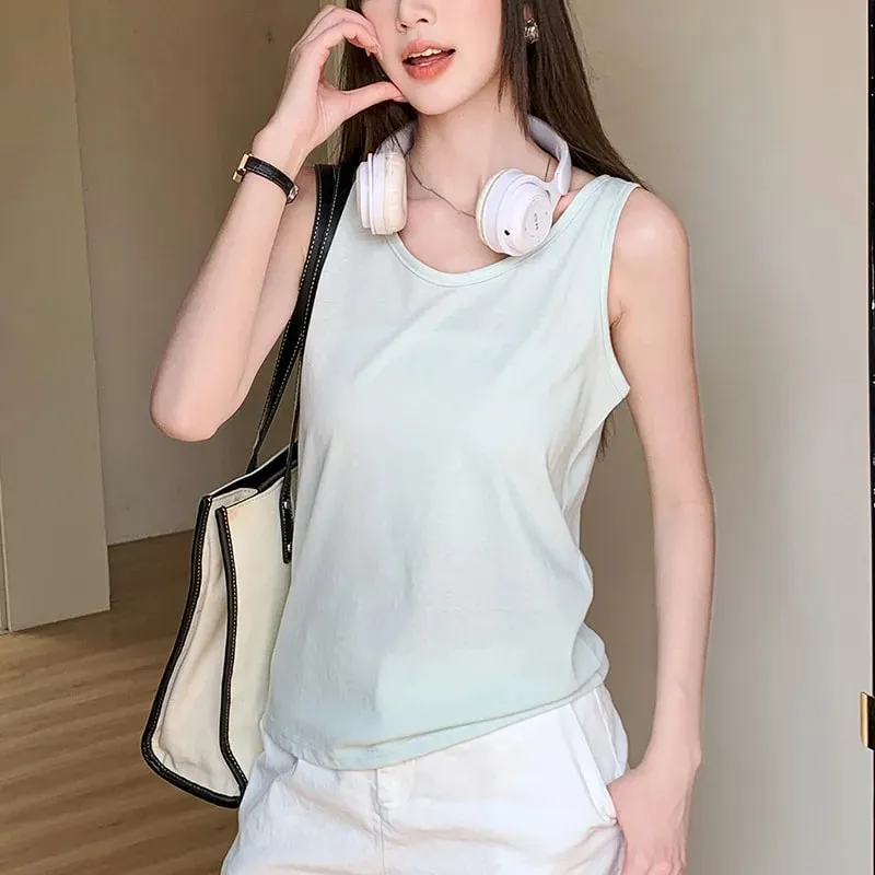 Women Cotton Tank Top Summer Outerwear Loose-Fitting Fitted Layering Round Neck Sleeveless Lightweight Breathable Simple Casual — image 4