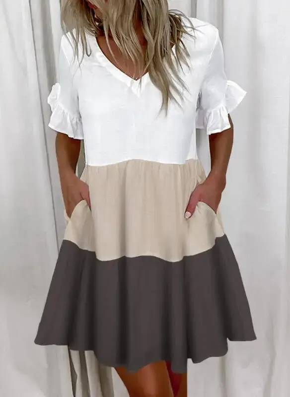 Vestido de verão feminino casual com decote em v manga curta manga borboleta floral folha carta impressão mini vestidos ysx9032 — image 8