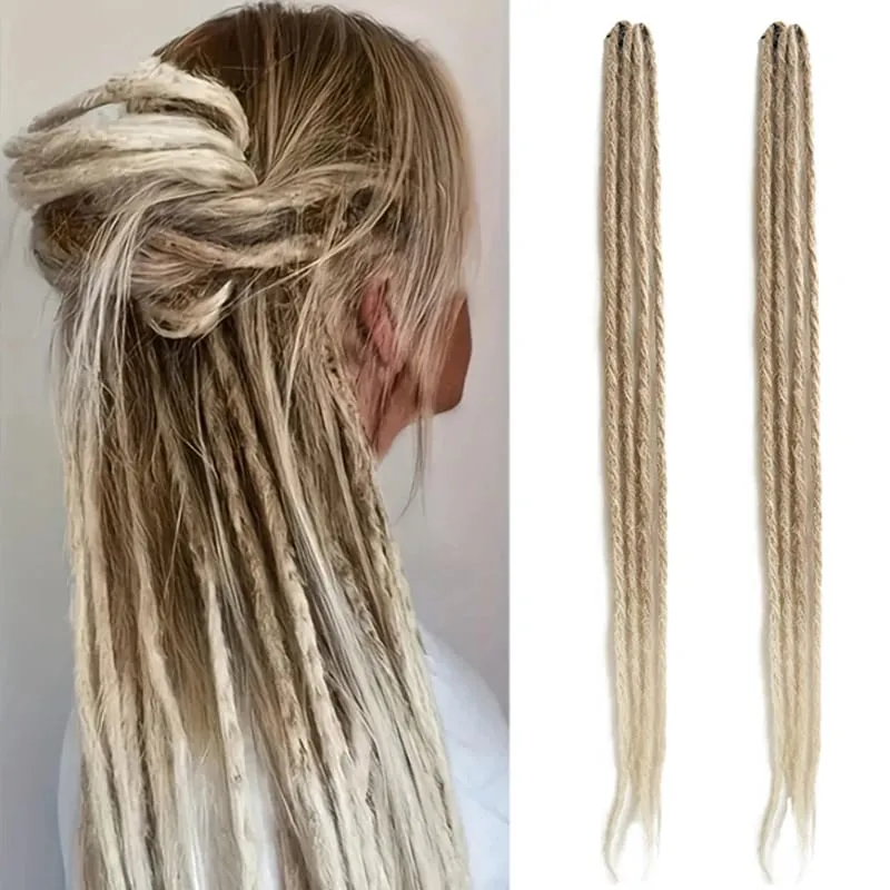 2Pcs 24"Clip‑in Synthetic Braided Hair Extensions with BB Clips Handmade Crochet Hair Pieces for Cosplay Hip‑Hop Festival