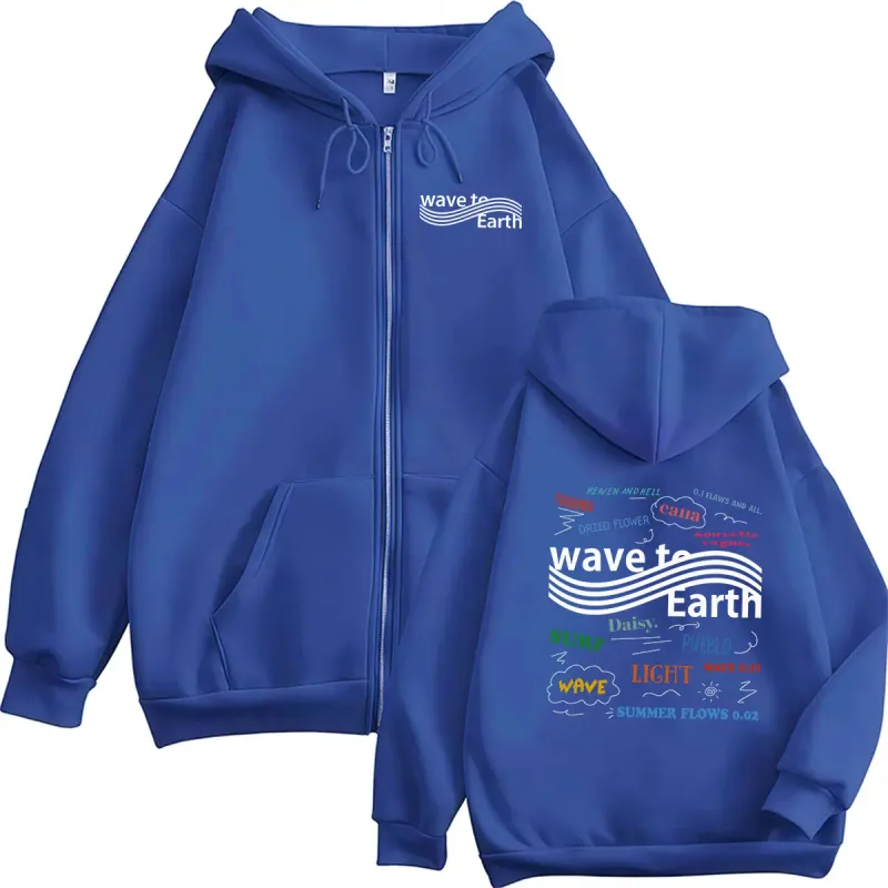 Korean Band Wave To Earth The Pieces Tour 2026 Zipper Hoodies Men Women Clothing Long Sleeve Vintage Oversized Coats Sweatshirt — image 6
