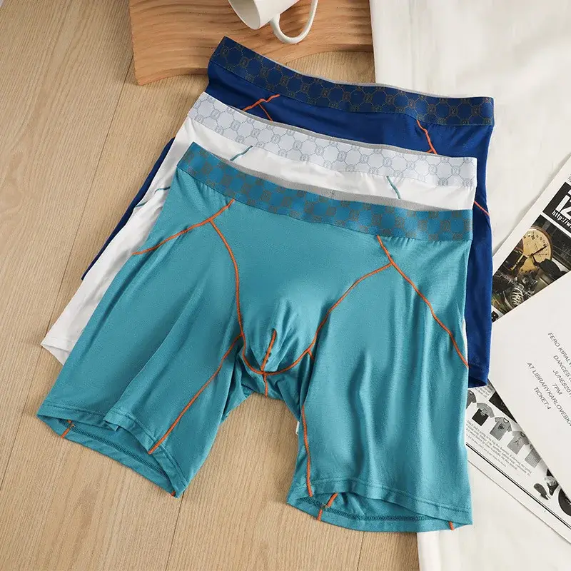 Cueca boxer masculina de fibra de bambu, calcinha masculina respirável em u convexo com bolsa longa, plus size — image 9