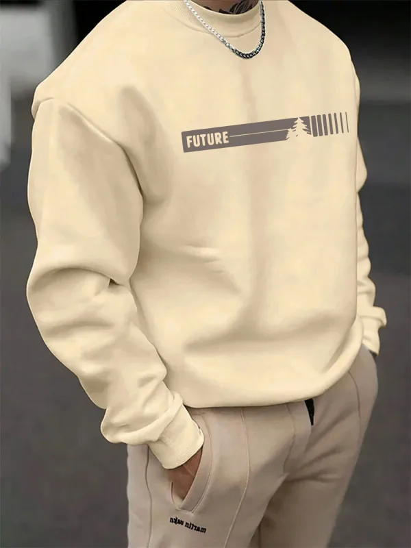 Panglalaking taglagas at taglamig fashionable casual loose future letter graphic na naka-print na long sleeve na round neck na sweatshirt — image 2