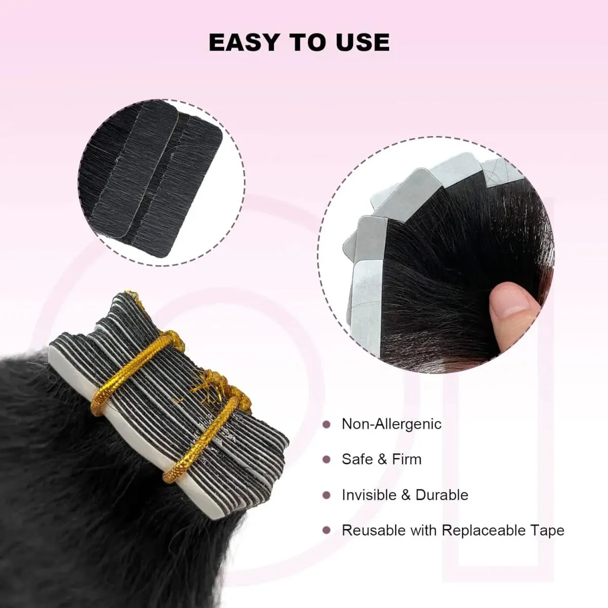 Straight Tape In Hair Extensions Natural Black 26 Inch Adhesive Invisible Brazilian Remy 100% Human Hair Tape Ins 50G/20Pcs/Pack — image 5