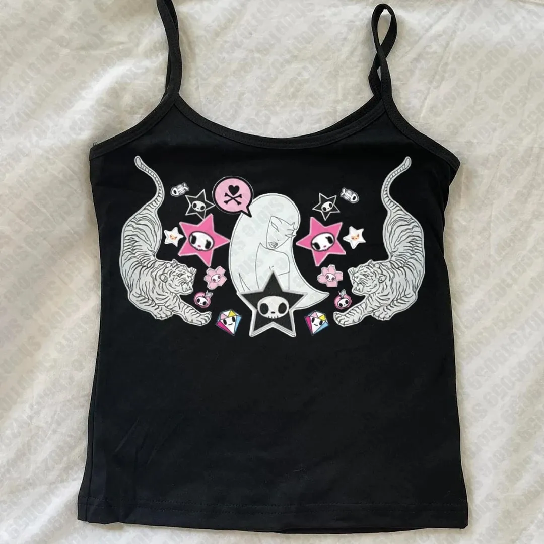 Woman Clothes for Women Summer 90s Clothes Vintage Kawaii Top Y2k Crop Tops With Suspenders Aesthetic Clothing Harajuku Emo Goth