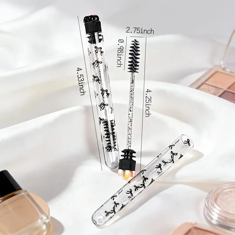 10pcsGothic Cartoon Eyelash Brush Black Bowknot Dustproof Tube Case Lash Spoolies for Extensions Grafting Reusable Brow Wand Kit — image 4