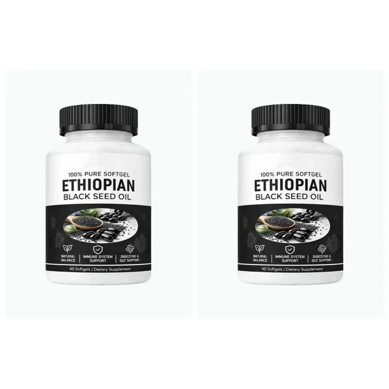 Ethiopian Black Seed Oil Softgels 800mg Cold Pressed Nigella Sativa Immune Digestive Gut Support Supplement 60 Count Non-GMO