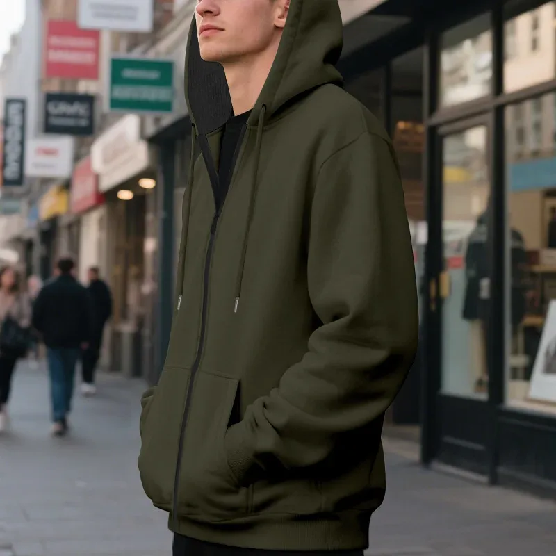 Ny 2026 mäns höst Fritidskläder Solid långärmad dragkedja Huvtröja Kappa Manmode Utomhus Sportkläder Huvtröjor Jackor — image 22