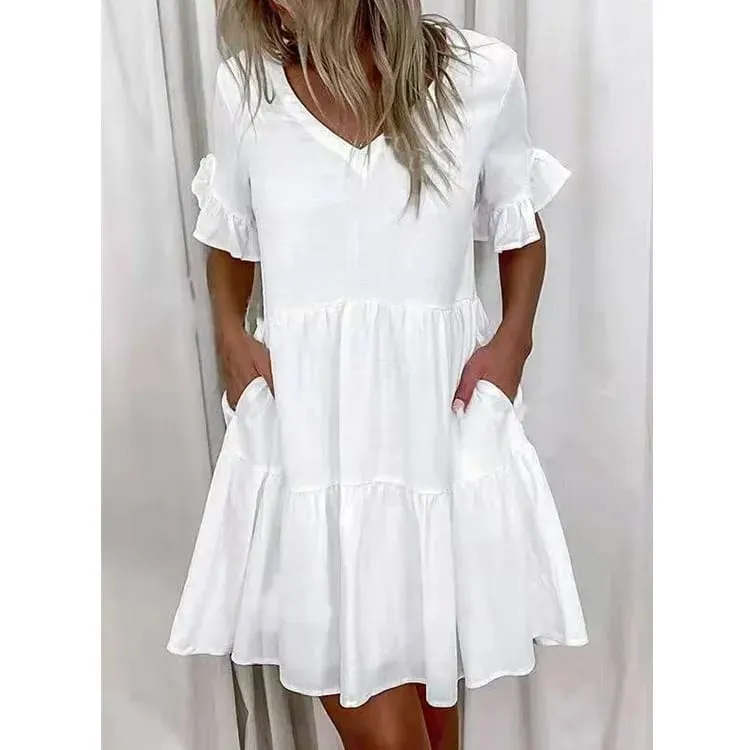 Vestido de verão feminino casual com decote em v manga curta manga borboleta floral folha carta impressão mini vestidos ysx9032 — image 5