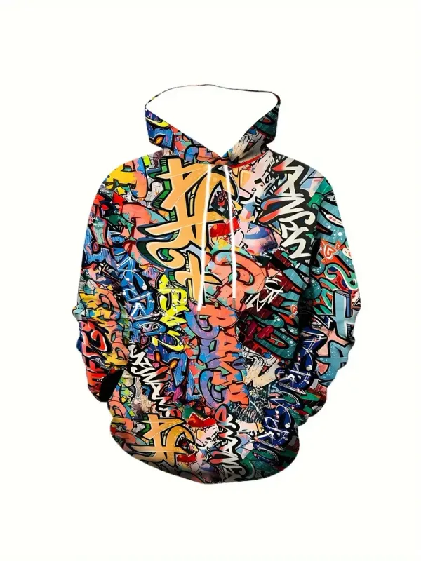 2024 novo masculino pintado graffiti fluxo impresso hoodie casual na moda manga longa esportes topo rua masculino padrão colorido hoodie — image 7