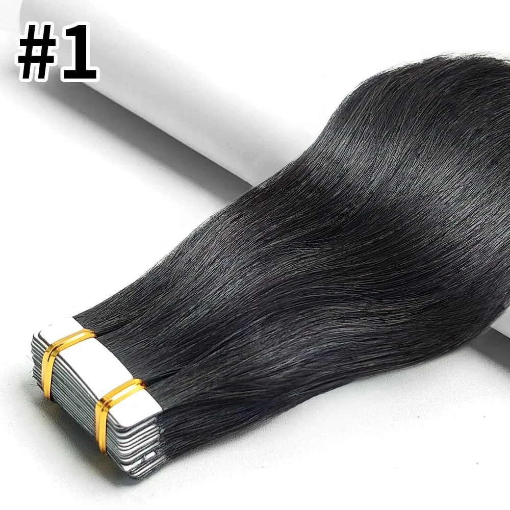 20Pcs/50g Straight Tape In Hair Extensions Full Head 100% Human Hair Tape ins Adhesive Invisible Glue Natural Black 24 26 Inches — image 9