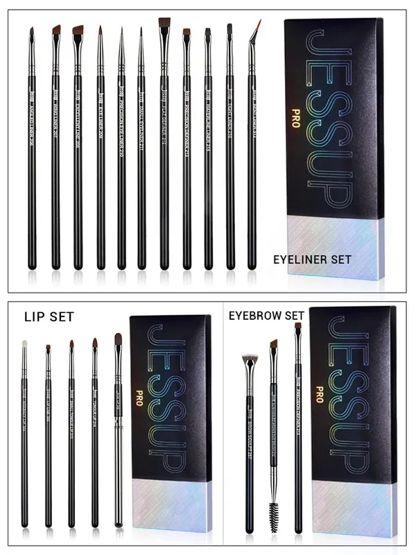 Conjunto de pincéis de sobrancelha Jessup 3pcs Pro escova de sobrancelha sintética esculpida/fina escova de sobrancelhas planas angulares/definidor de precisão T326 — image 8