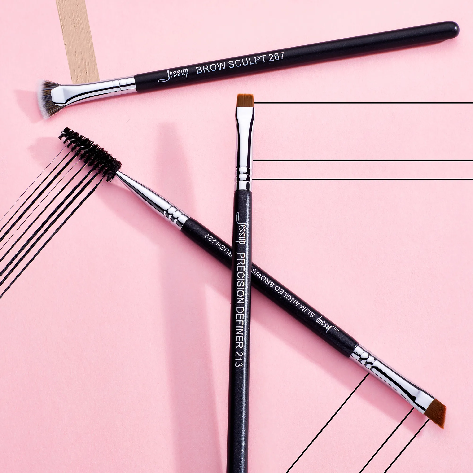 Conjunto de pincéis de sobrancelha Jessup 3pcs Pro escova de sobrancelha sintética esculpida/fina escova de sobrancelhas planas angulares/definidor de precisão T326 — image 6