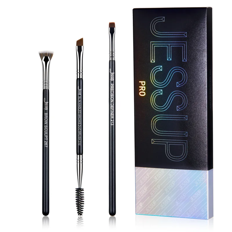 Conjunto de pincéis de sobrancelha Jessup 3pcs Pro escova de sobrancelha sintética esculpida/fina escova de sobrancelhas planas angulares/definidor de precisão T326