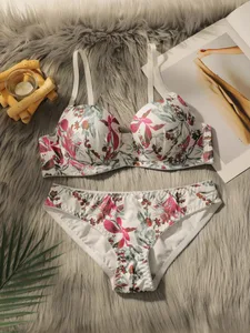 Women Pretty Printed Push Up Bra & Panty Set Lace Underwire Bras Sexy Lingerie Set for Women Comfortable Everyday Underwear