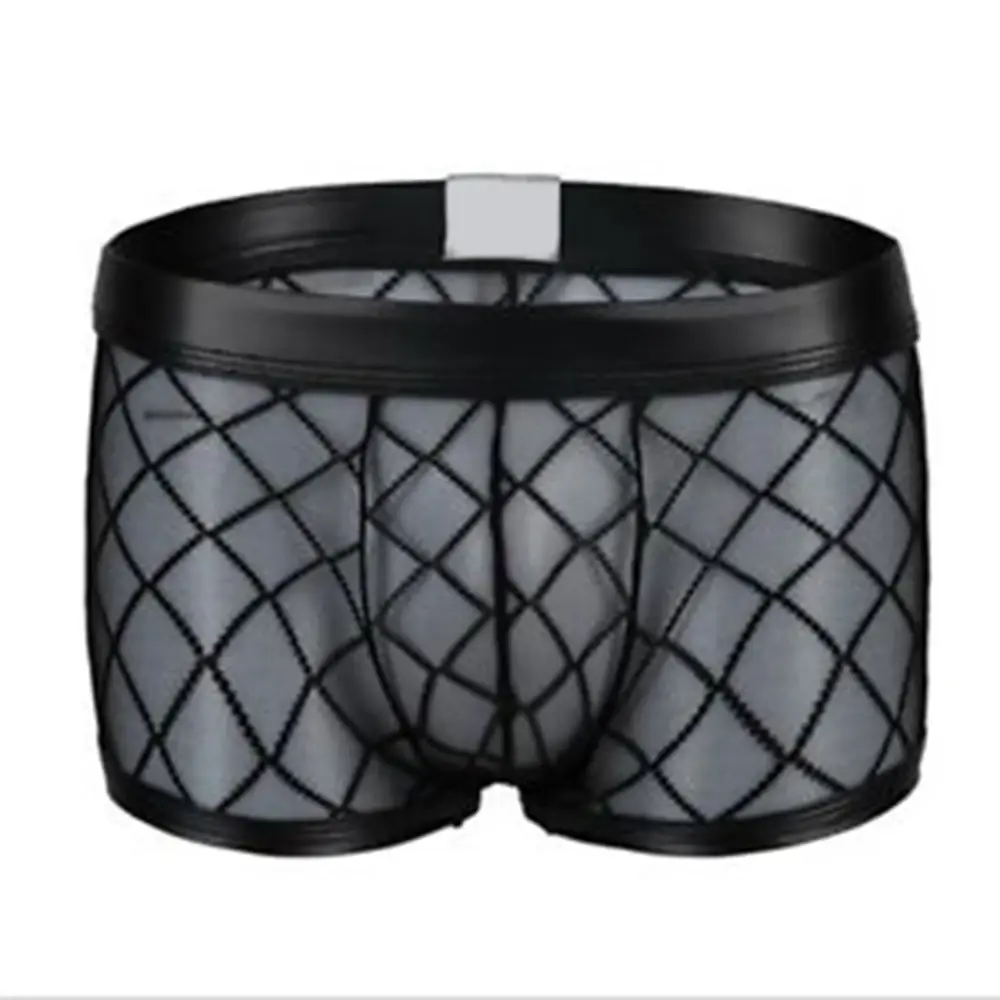 Sexy atmungsaktive dünne Boxer schwarze Männer Mesh transparent durchschauen U-konvexe Unterwäsche Dessous Gay Wear Hosen