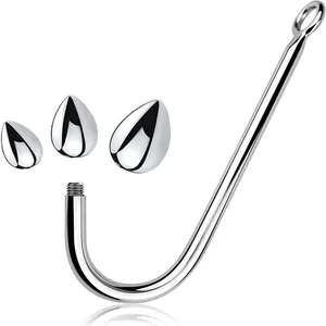 Juego de 3 bolas pequeñas, medianas y grandes, cuentas de gancho anal de metal, dilatador para cabeza, masajeador de próstata, juguete sexual bdsm para hombre