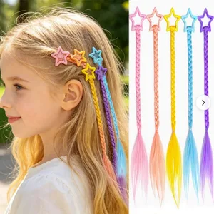 5 יחידות תוספות צמות צמות סטאר שיער צמות סינטטי צבעוני אביזרי שיער לילדות 35 ס"מ/14 אינץ' קוספליי מסיבת Y2K