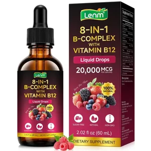 Lenm B Complex Liquid Drops 8-in-1 with B12 2000mcg B1 B2 B3 B5 B6 B7 Folate برای حمایت از انرژی و متابولیسم 60 میلی لیتر بدون قند