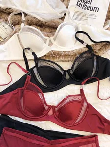 1 Set/Set Pakaian Dalam Wanita Bra Push Up Berenda Seksi Bra Nyaman Cup Tipis Prancis Set Lingerie Bralette Bersirkulasi Jaring Musim Panas