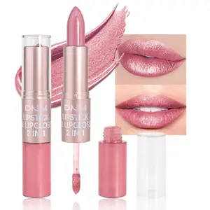 DNM lápiz labial Mate de doble cabeza y brillo de labios maquillaje de larga duración 2 en 1 barra hidratante brillo de labios tinte cosméticos tinte de labios