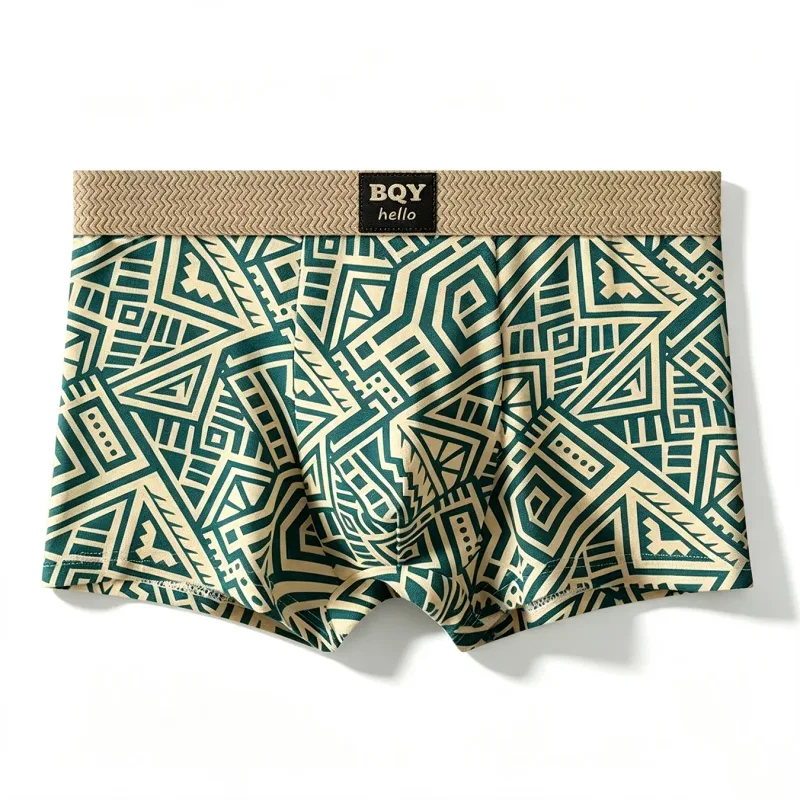 Atmungsaktive, bequeme Unterwäsche für Herren im amerikanischen Stil, personalisierte Boxershorts, bedruckt, trendige, ethnische Retro-Quadrat-Unterhose