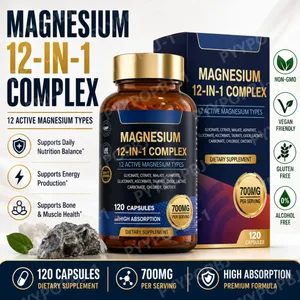 700mg 마그네슘 복합체12 in 1 글리시네이트 구연산염 말레이트 산화물 타우레이트 아스파르테이트 오로테이트 마그네슘이 함유된 마그네슘 보충제