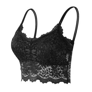 7 색 레이스 섹시 크롭 탑 여성 패딩 캐미솔 브래지어 통기성 와이어 무료 Bralette Hollow Out 뷰티 백 탱크 여성 속옷