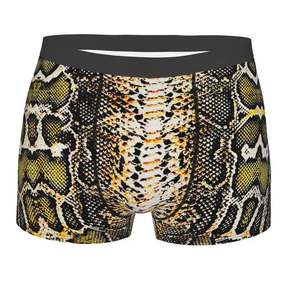 Cuecas boxer masculinas com estampa de pele de cobra personalizada, estiramento de pele de cobra, textura animal, cuecas macias para homens